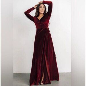 BALTIC BORN Esmerelda MERLOT Velvet Wrap Maxi Dress‎